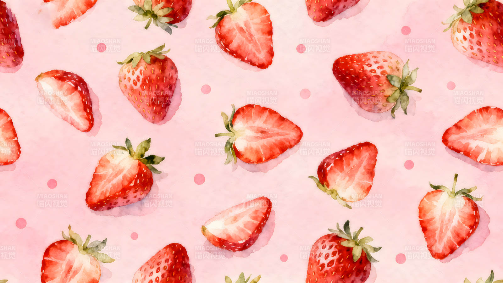 水彩草莓图案粉色背景可爱清新图片