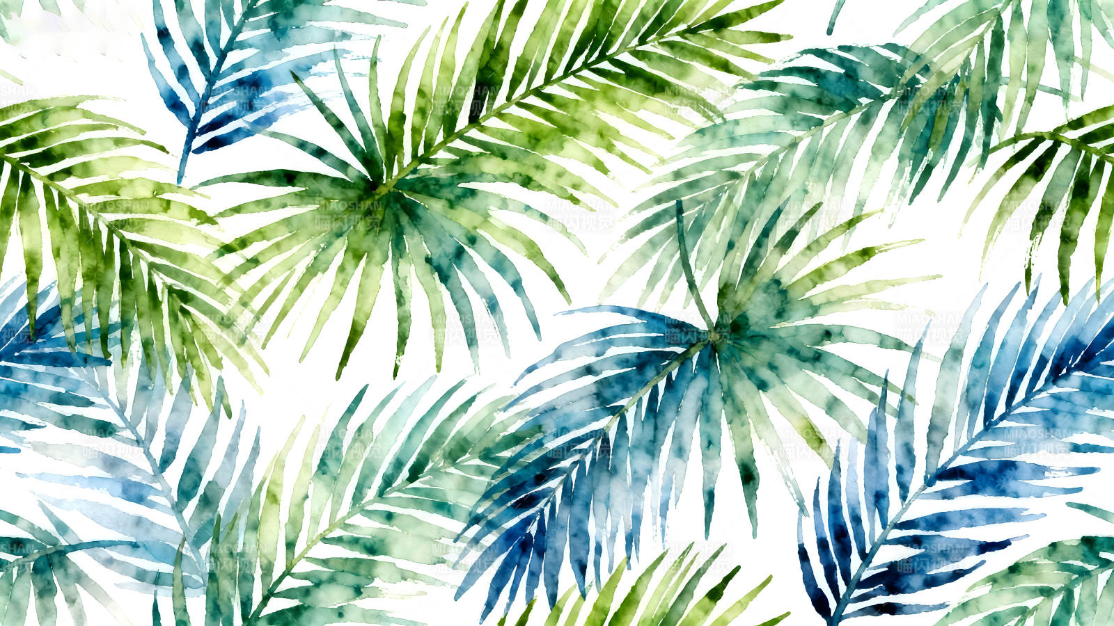 水彩棕榈叶热带风格图片