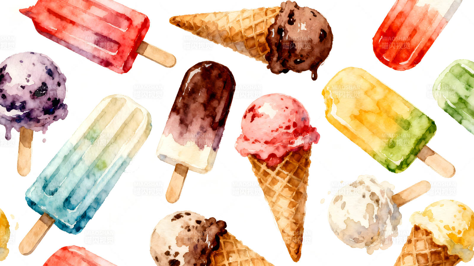 水彩冰淇淋夏日甜品图片