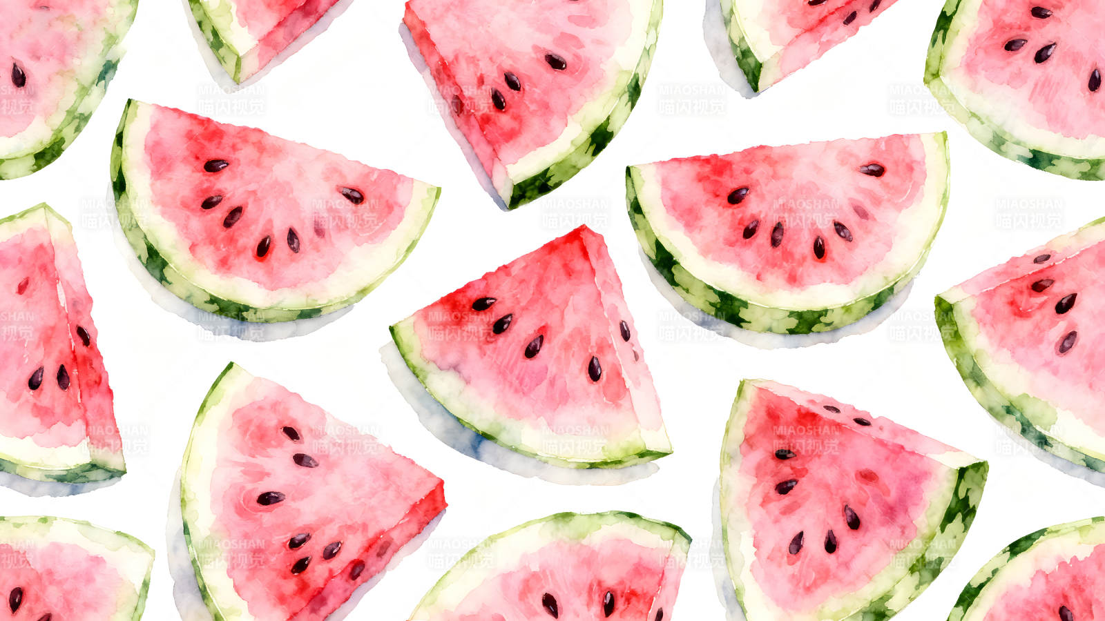 水彩西瓜切片平铺背景图图片