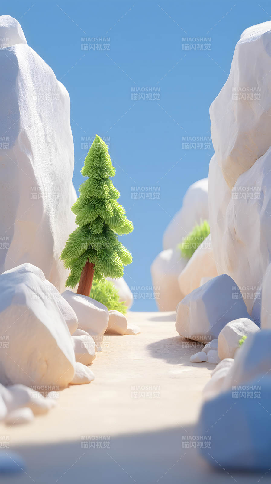 雪山树木风景画图片
