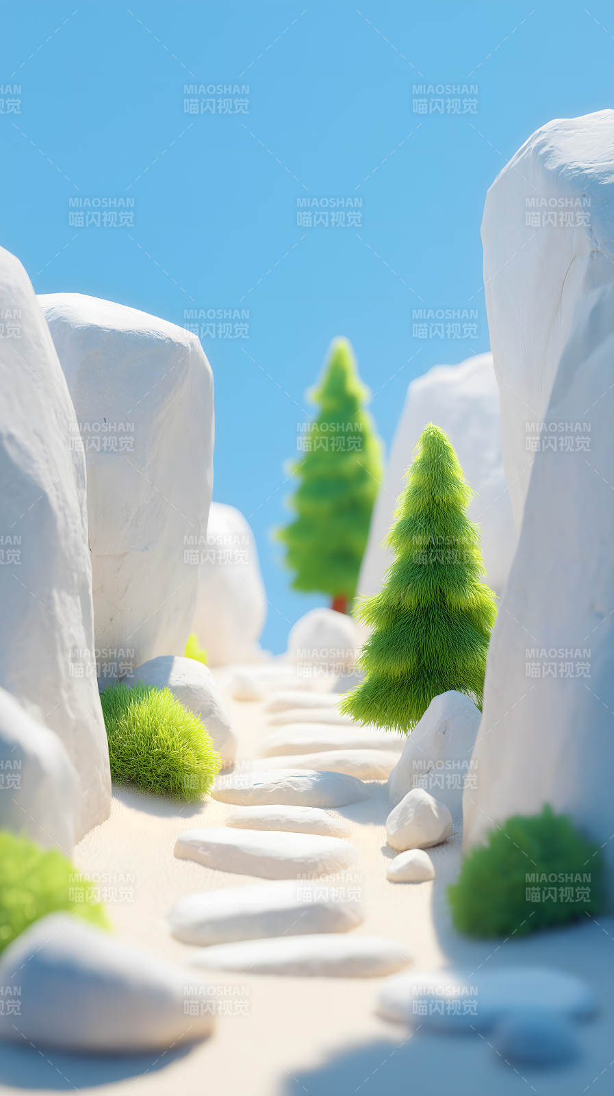 石路松树蓝天图片