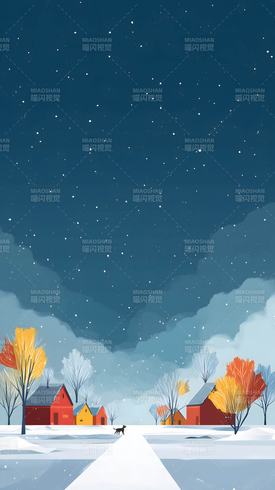 冬日雪夜小屋风景图片