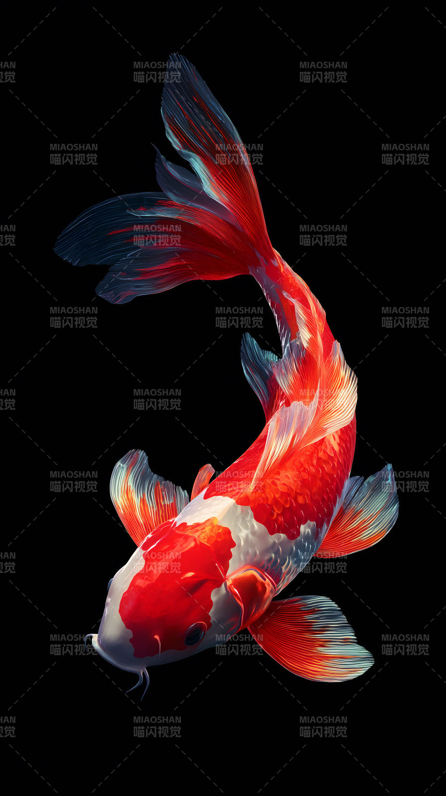 红白锦鲤黑色背景图片