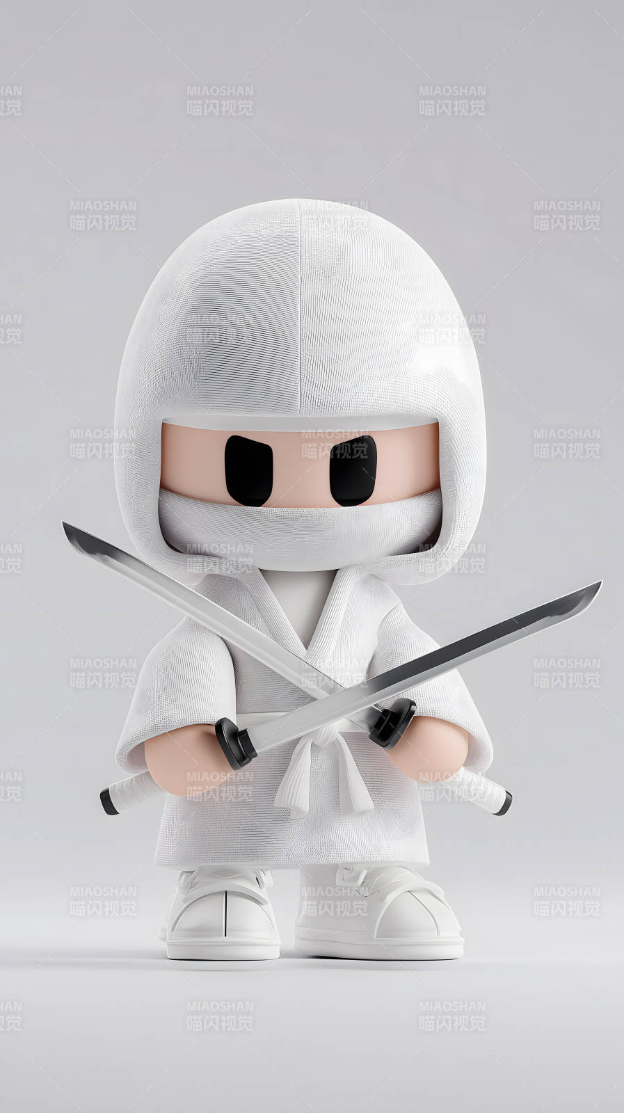 白色忍者卡通形象持刀图片