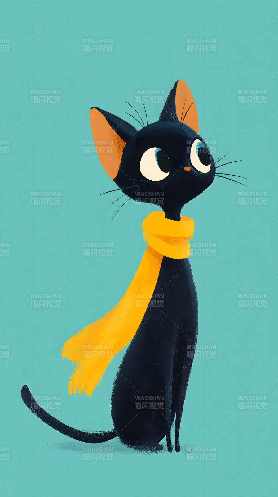 戴着围巾的卡通黑猫图片