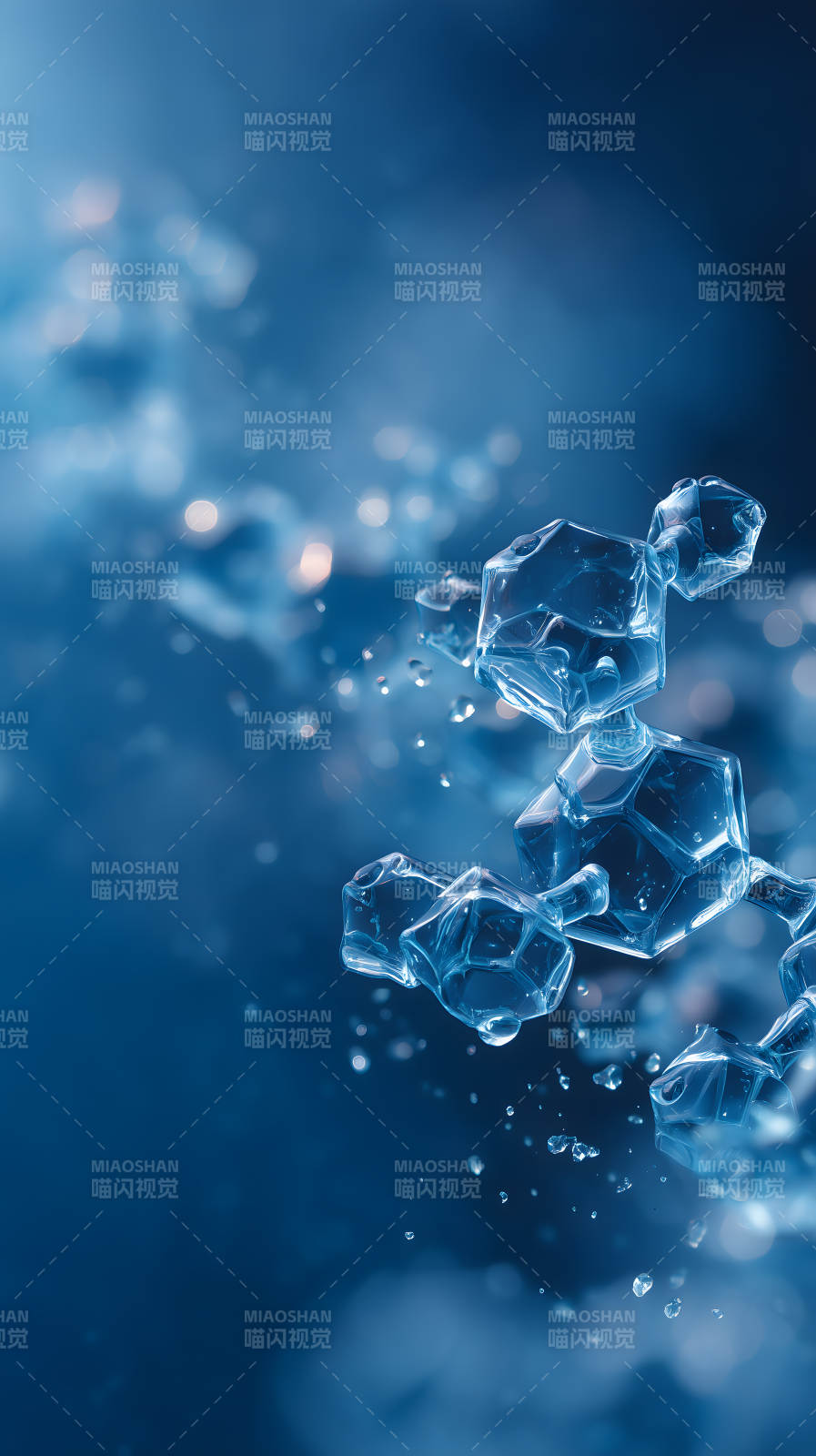 晶体结构水滴蓝色背景图片