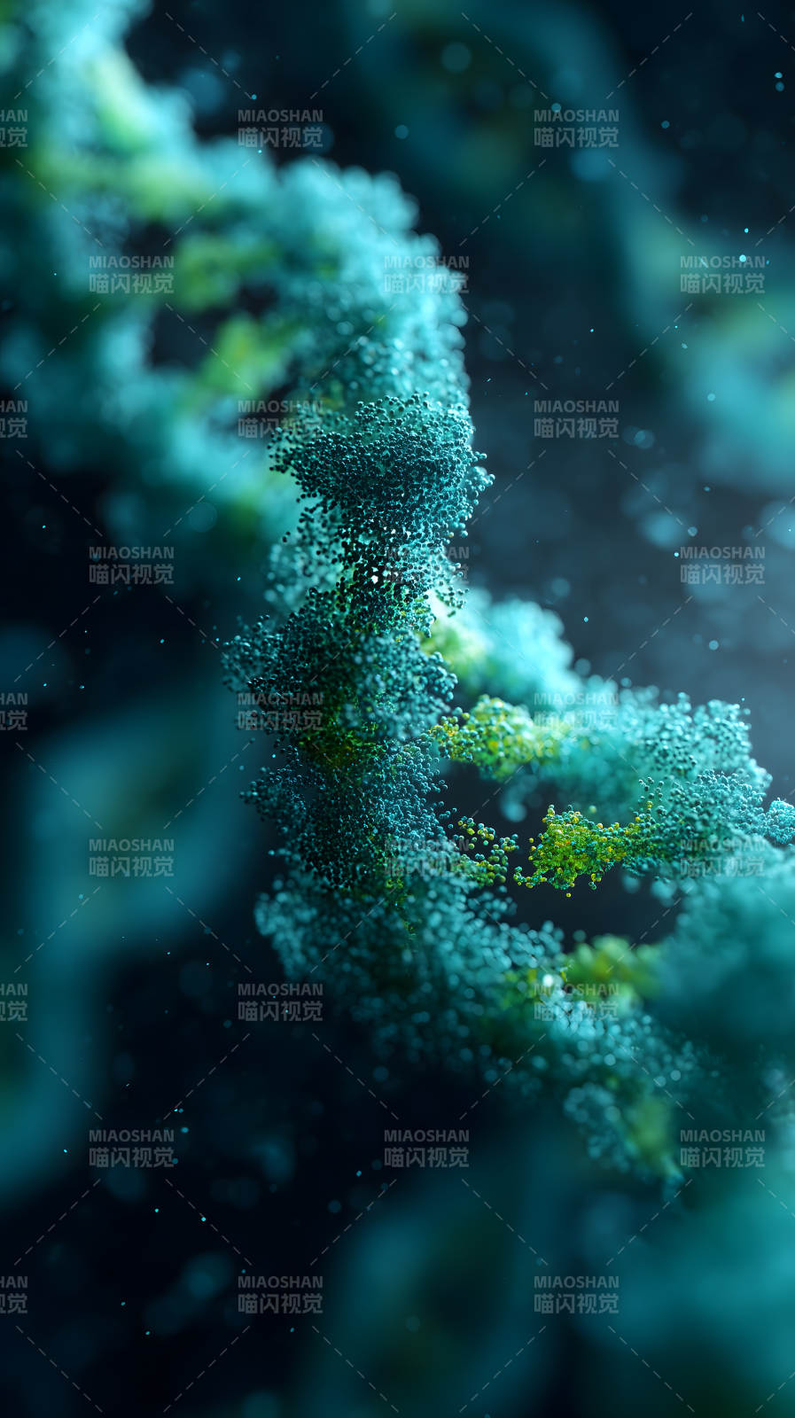 DNA结构蓝绿光晕图片