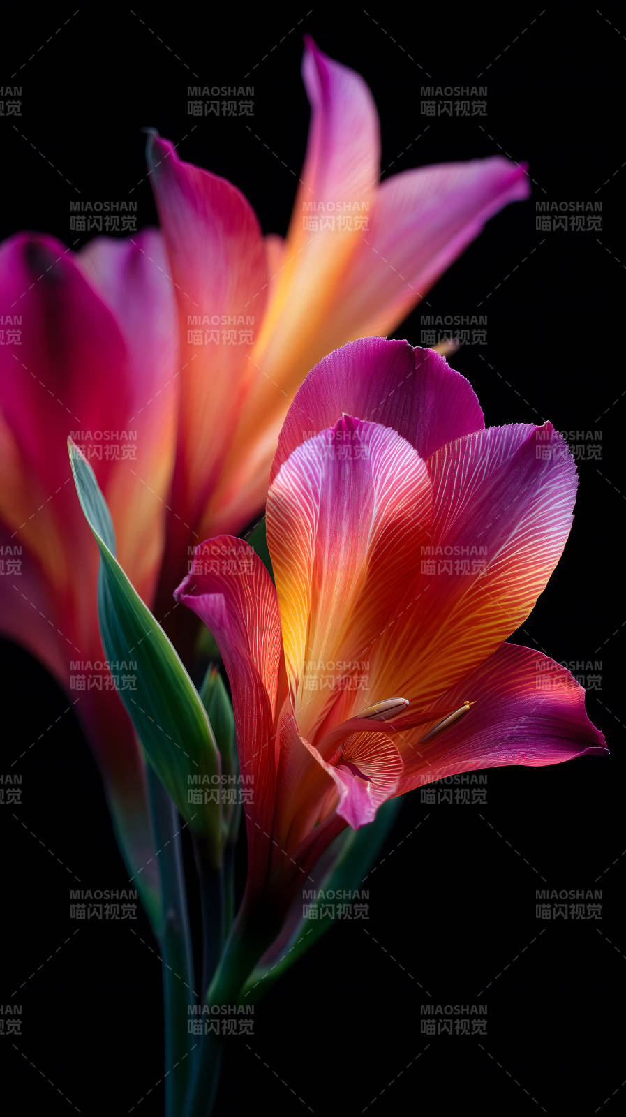 艳丽花朵绽放暗夜图片