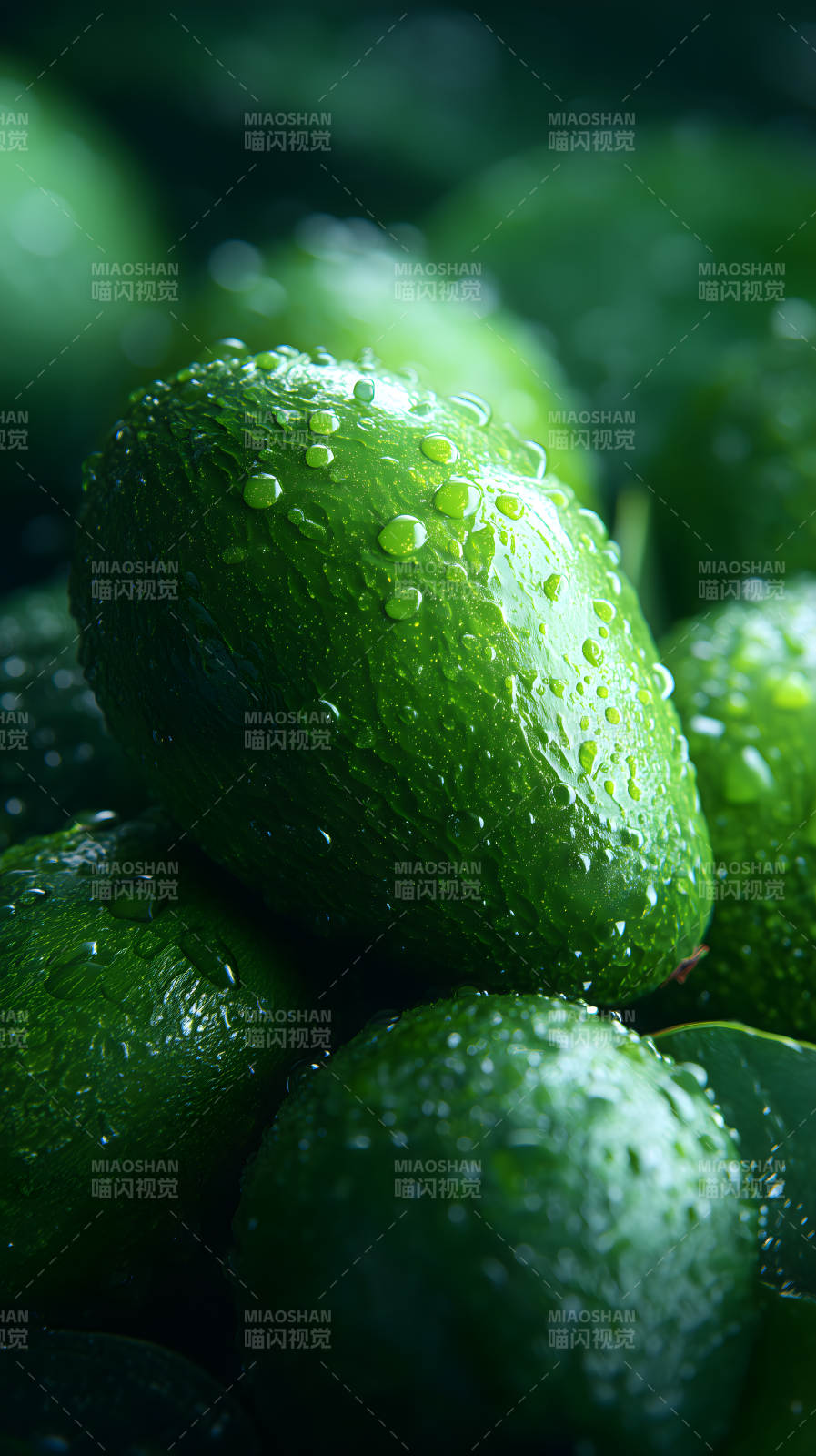 翠绿水珠的牛油果图片