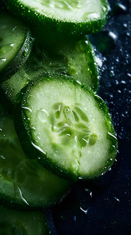 黄瓜切片特写水珠图片