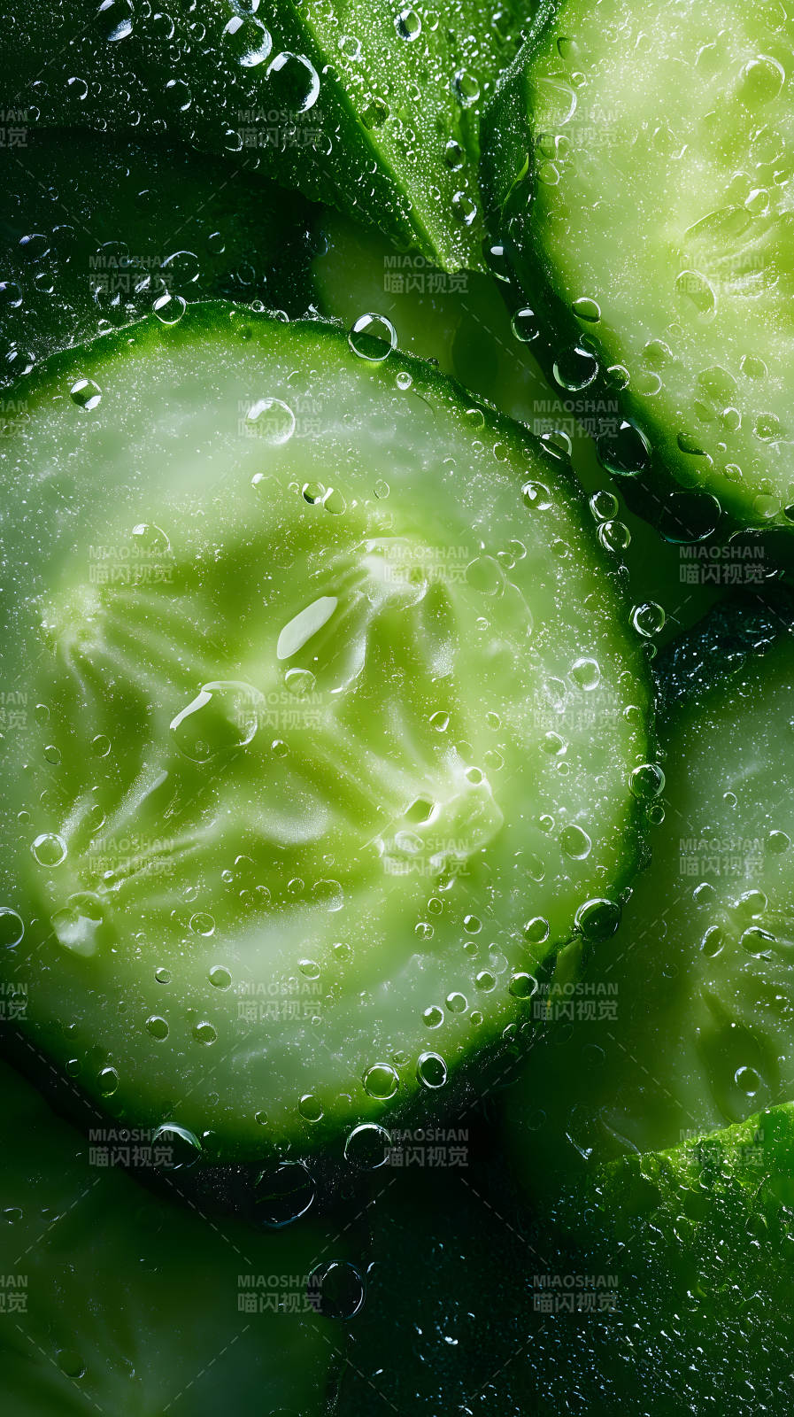 水润黄瓜切片特写图片