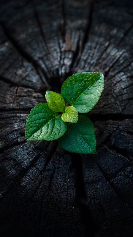 新生绿芽木桩上图片