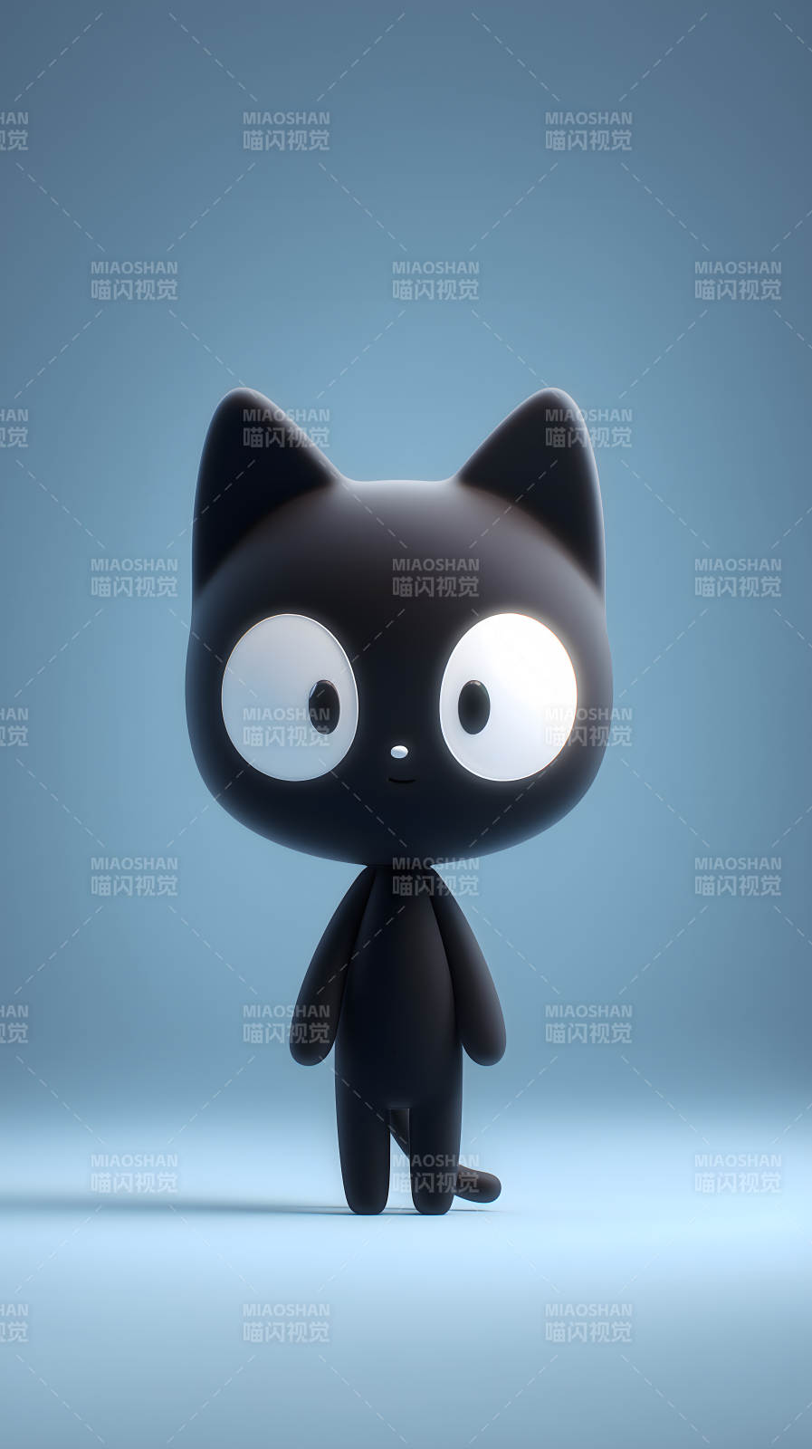黑色卡通猫咪立于蓝底之上图片