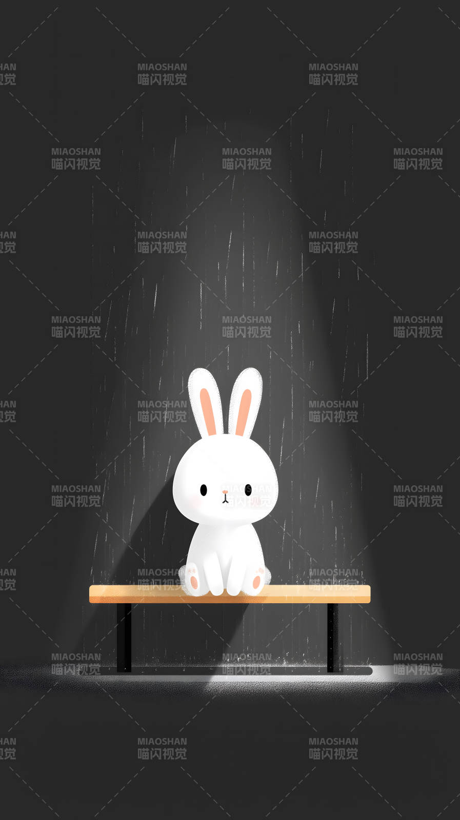 雨中兔子独自等待图片