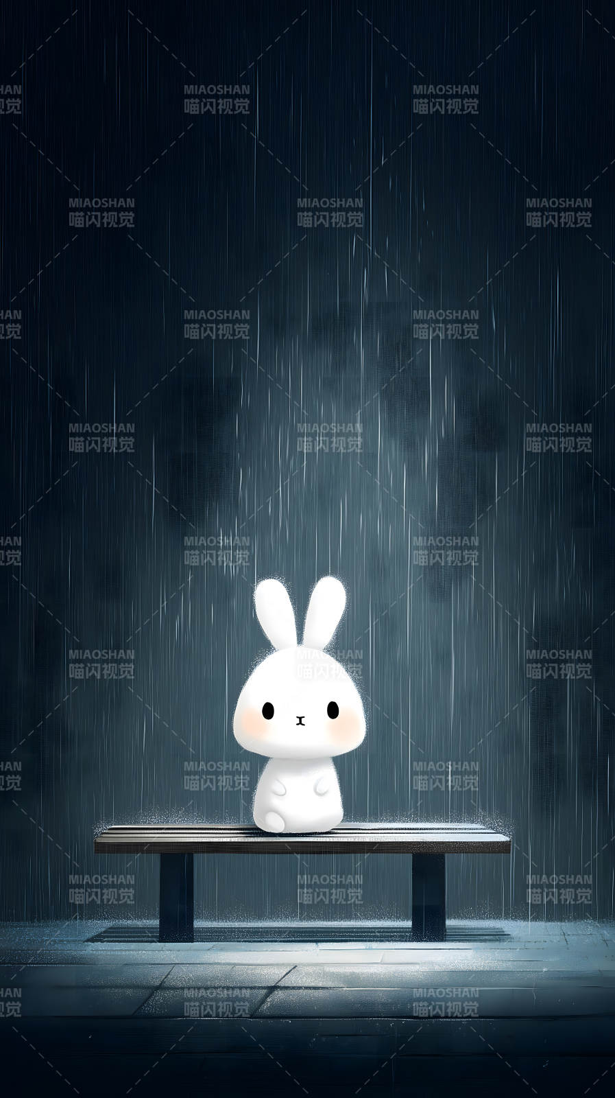 雨中兔兔独坐图片