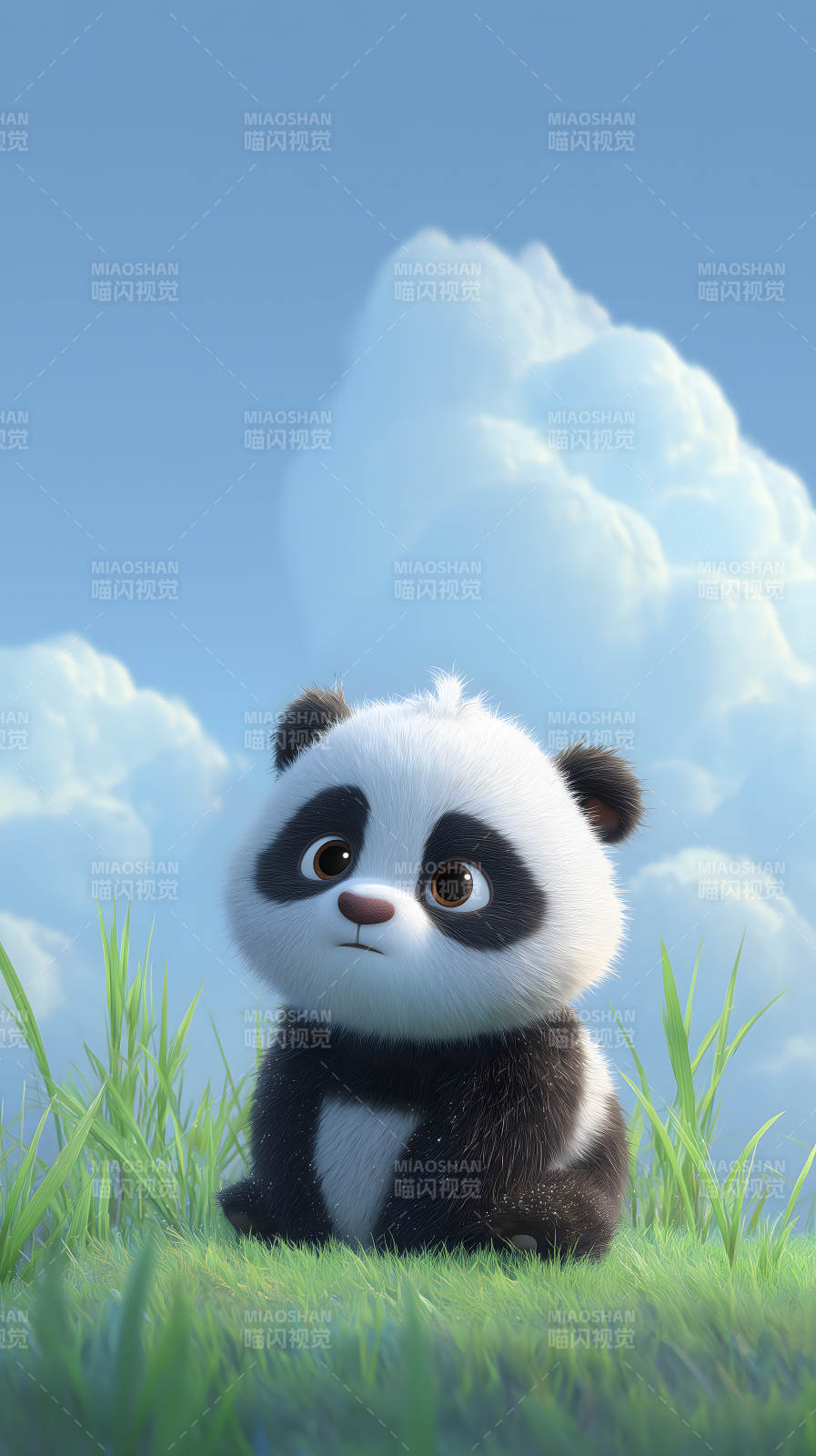 可爱熊猫草地玩耍图片