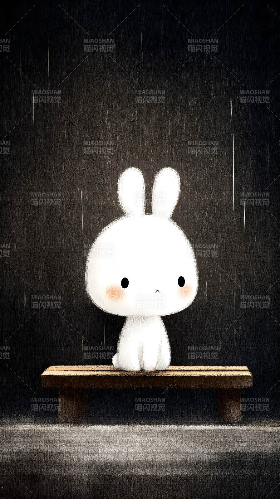 雨中兔子坐板凳图片