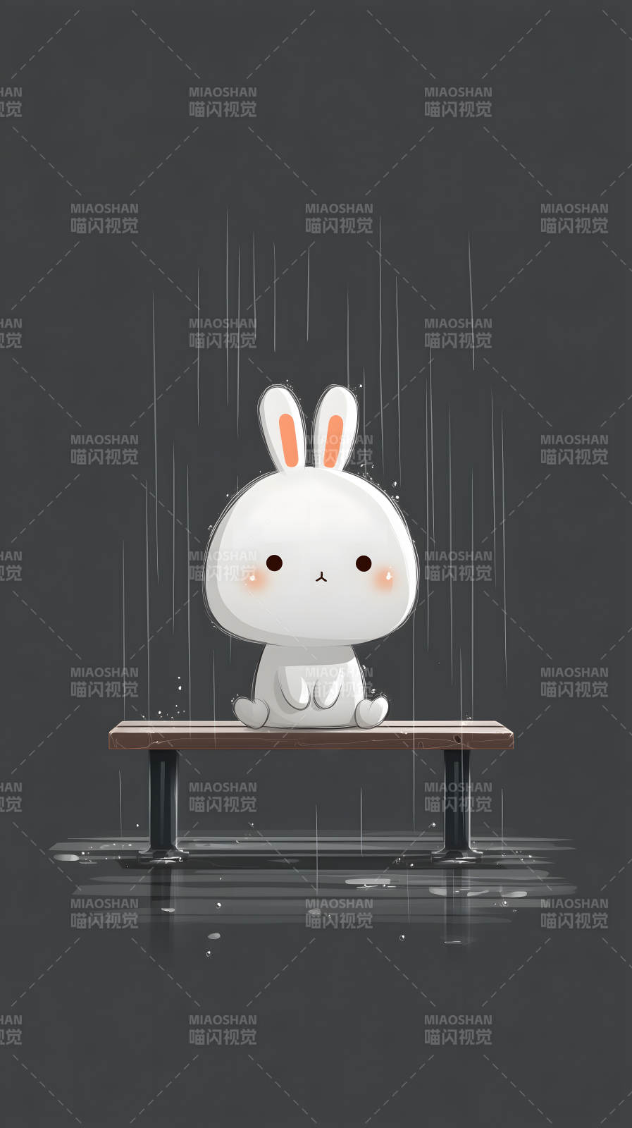 兔兔雨中孤单可爱图片
