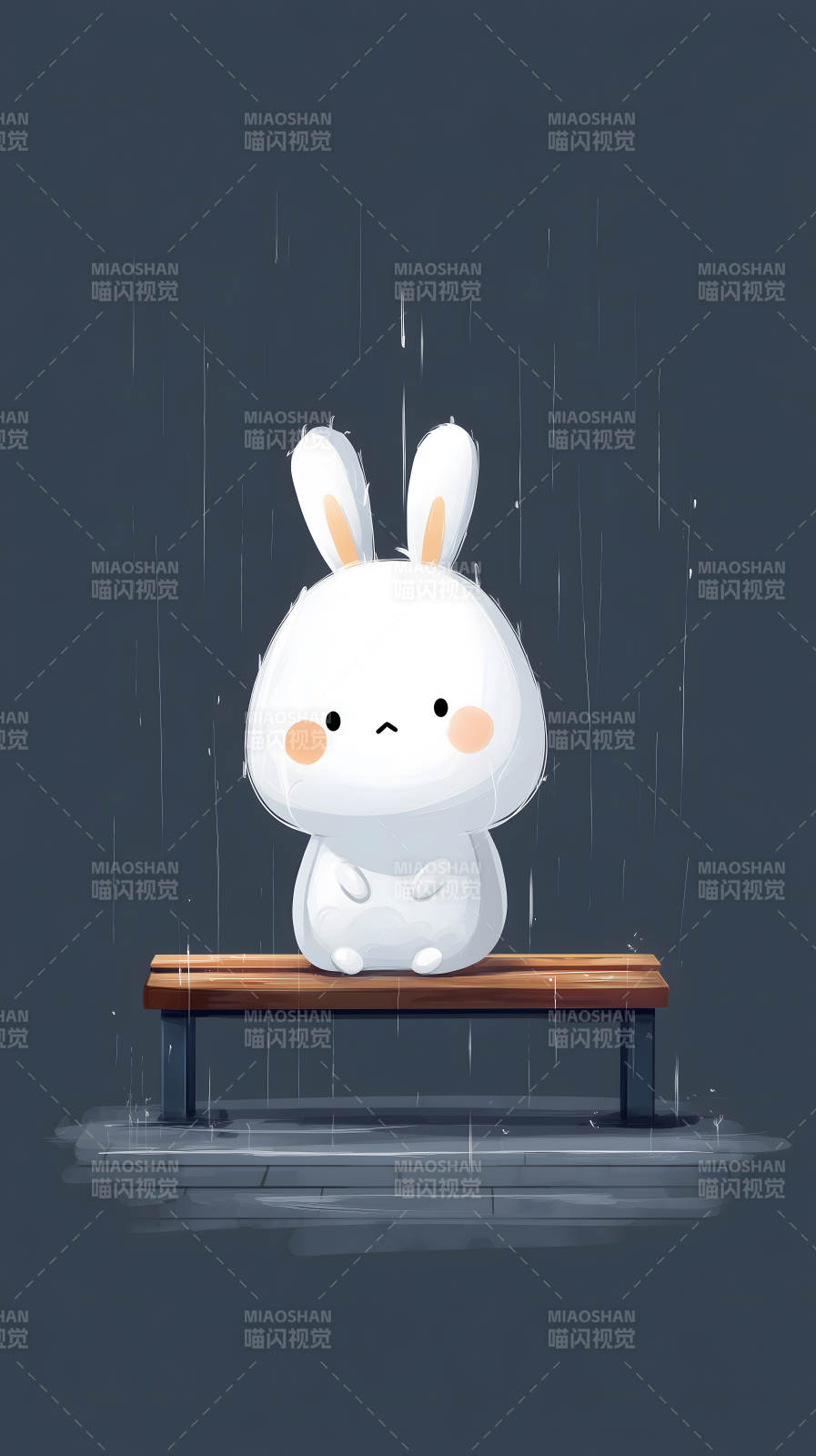兔兔雨天孤单图片