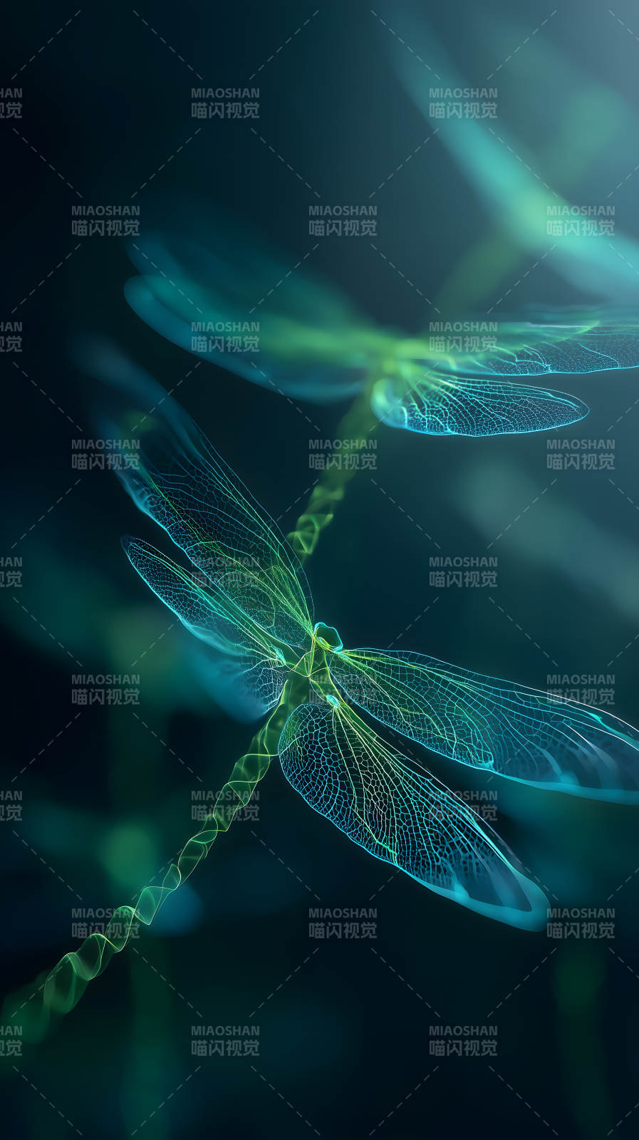 发光的蜻蜓在黑暗中飞舞图片