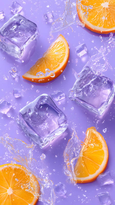橙子冰块清爽图片