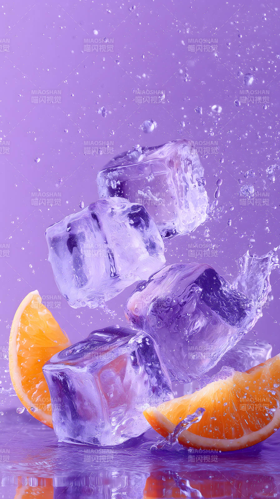 冰块橙子水花四溅图片