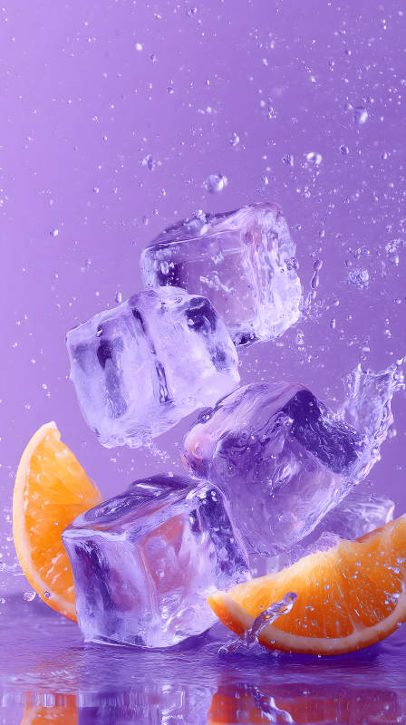 冰块橙子水花四溅图片