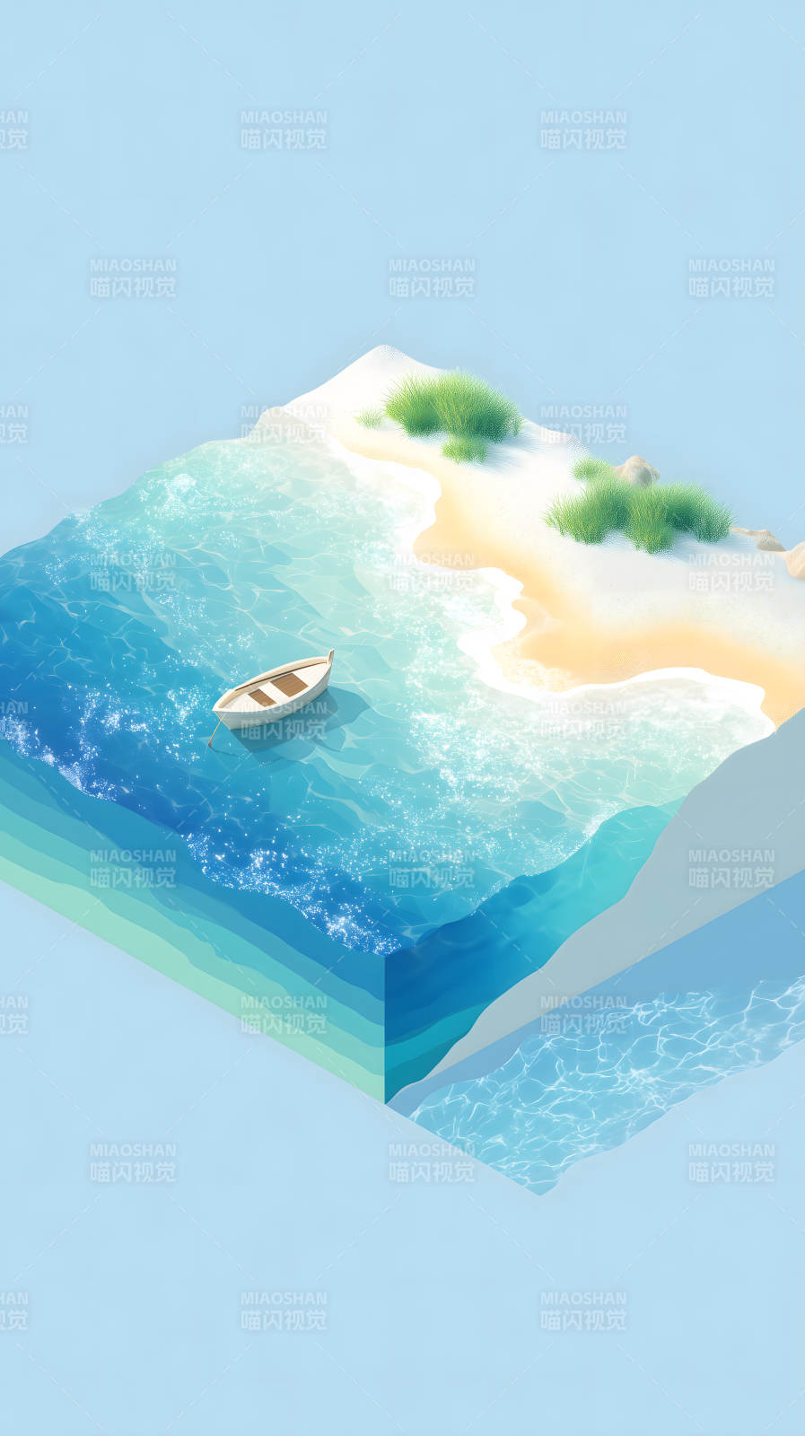 海滩小船蓝天白云图片