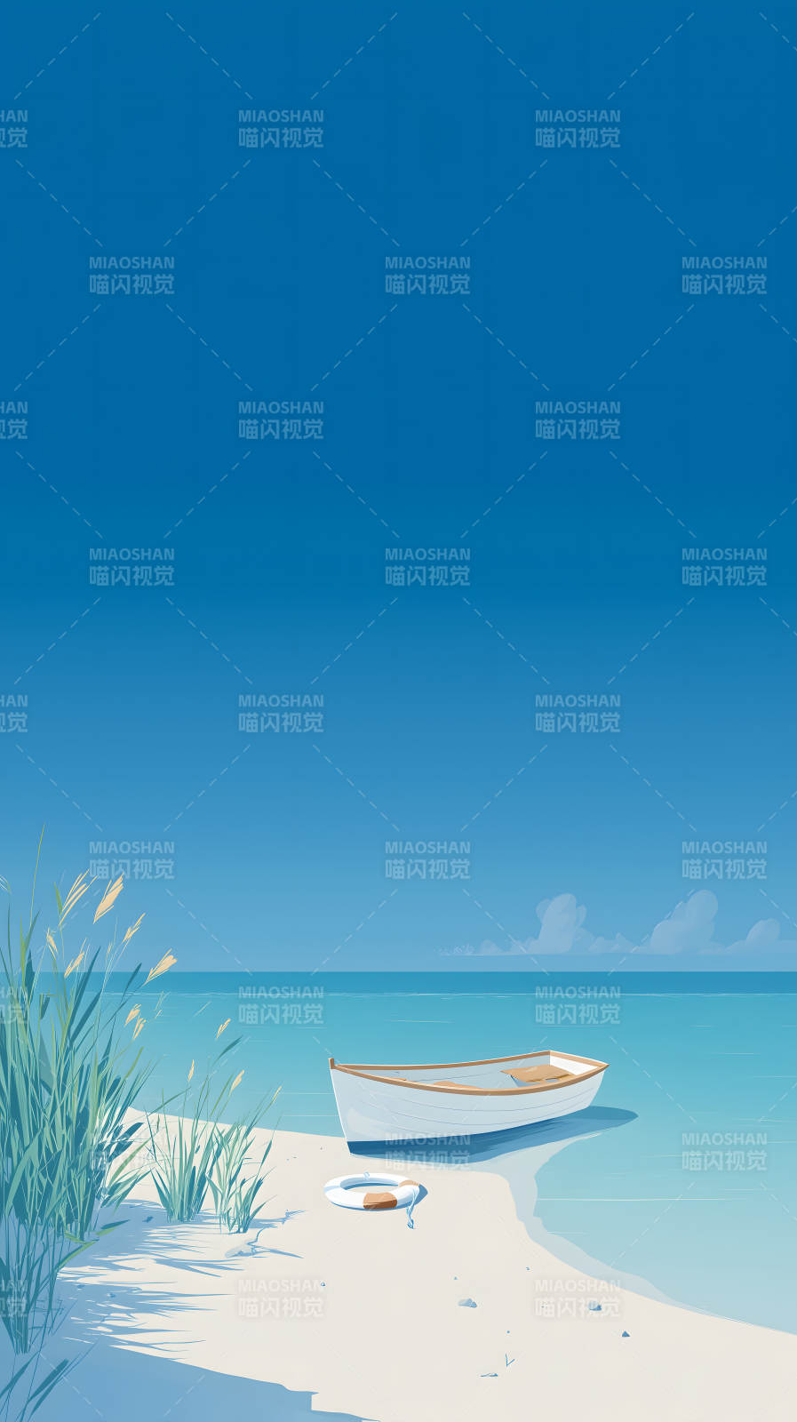 海边小船蓝天白云图片