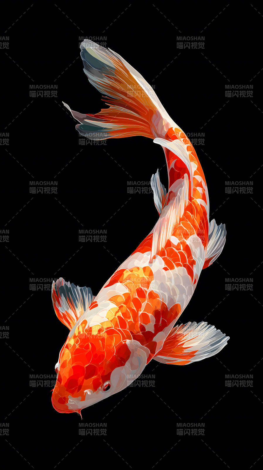 锦鲤遨游黑色背景图片