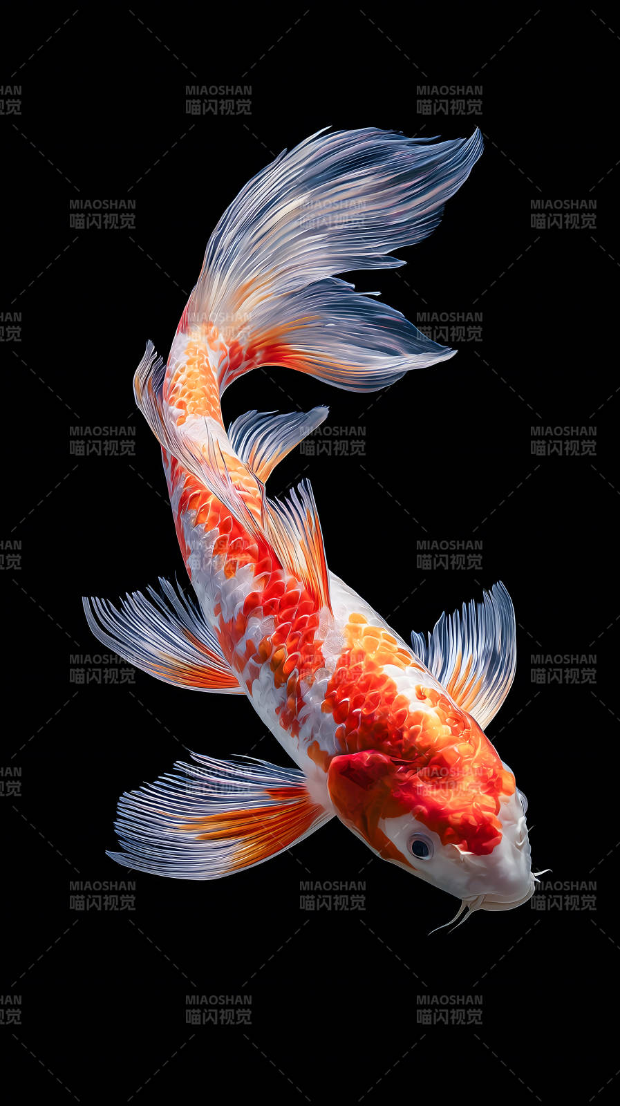 锦鲤悠游黑夜图片