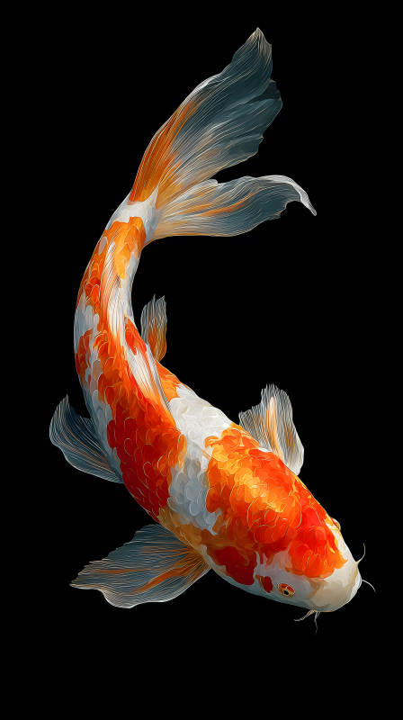 锦鲤鱼在黑色背景游动图片