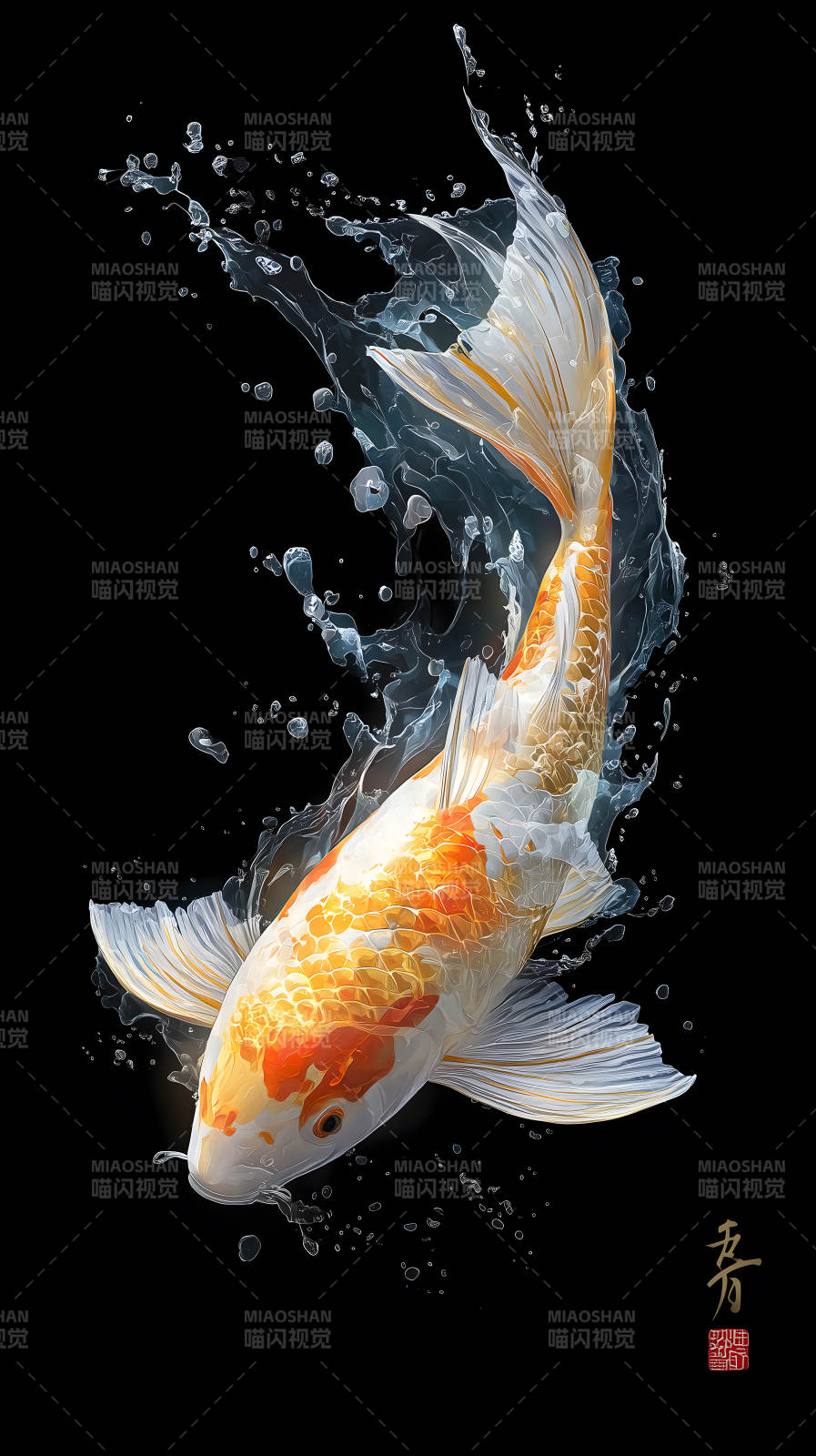 锦鲤跃动水花四溅图片