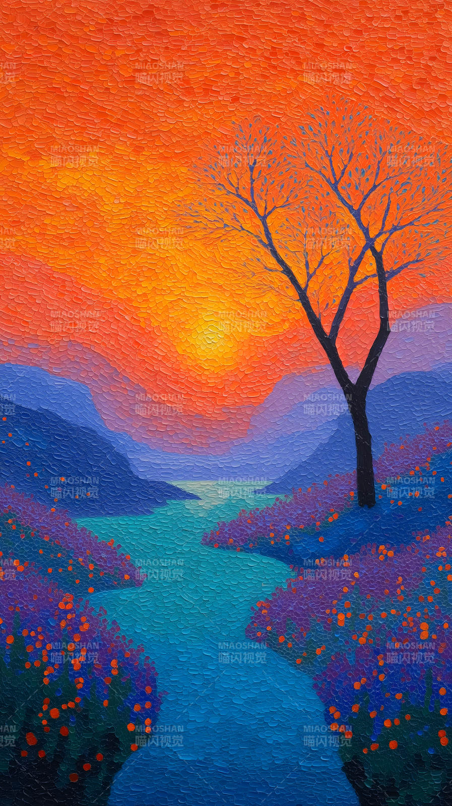 落日河谷唯美风景画图片