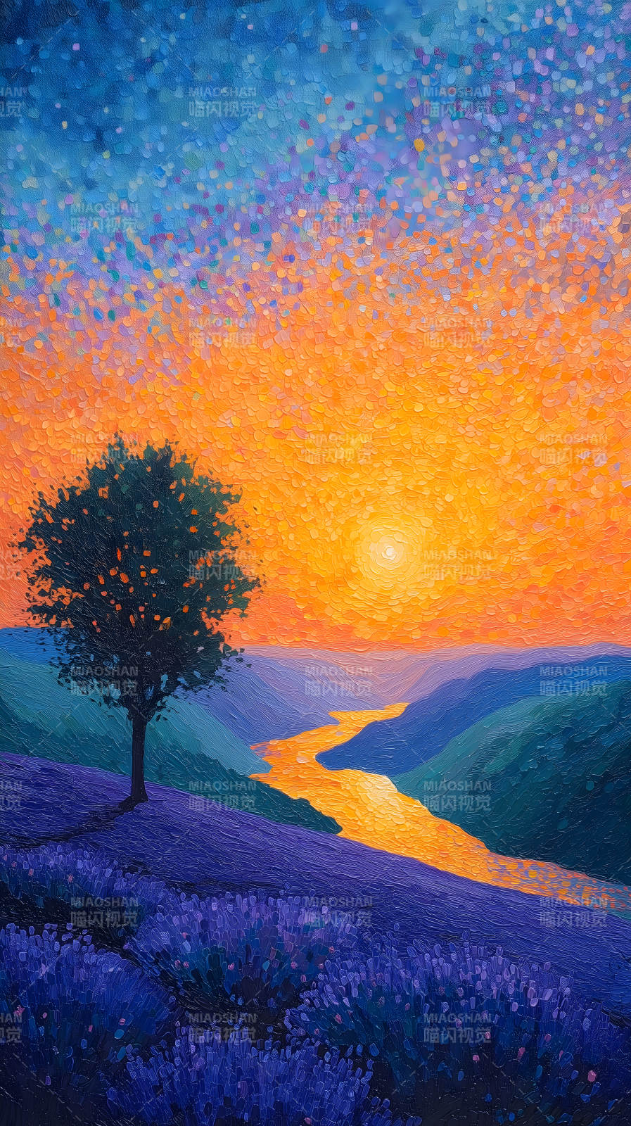 夕阳下的薰衣草田图片