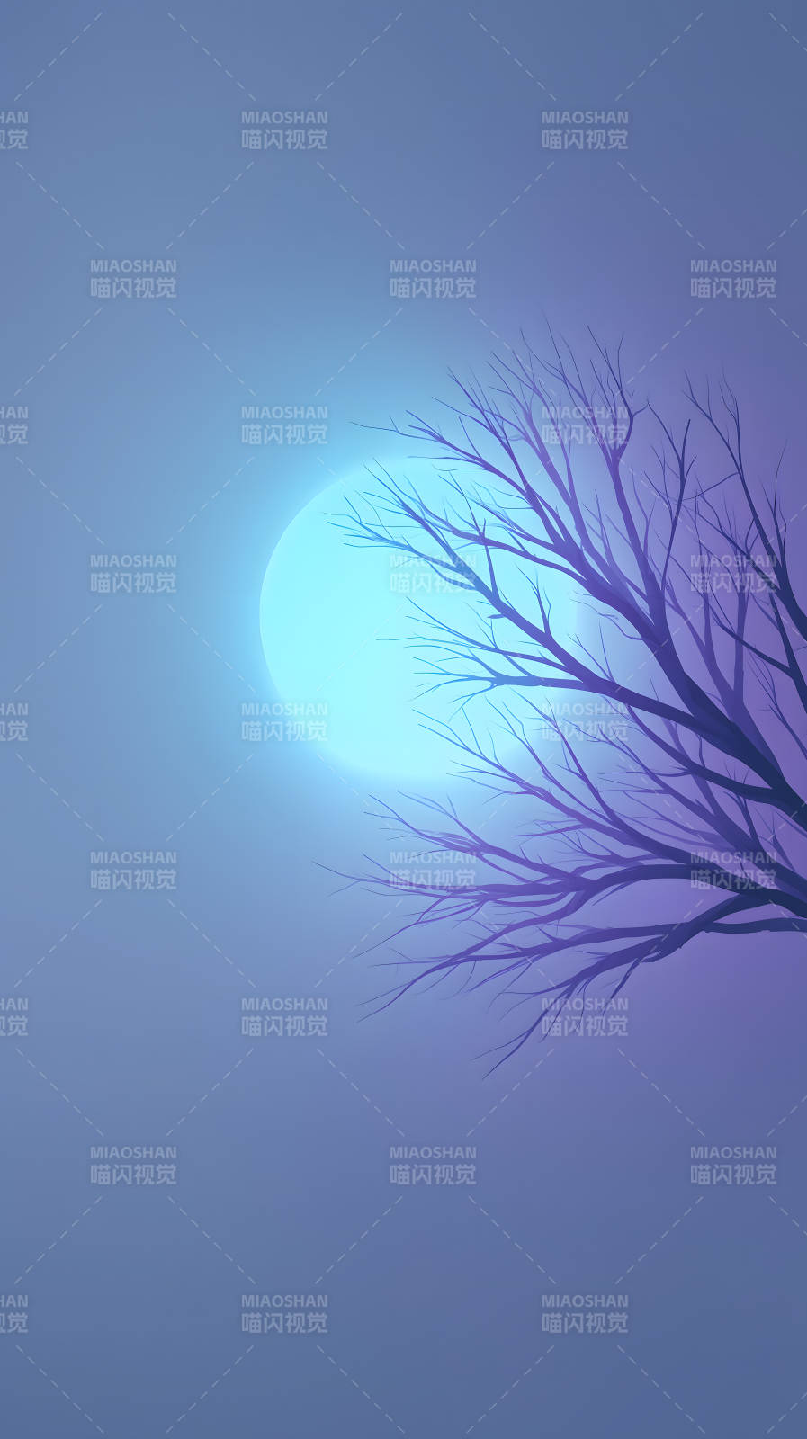 月夜孤树剪影图片