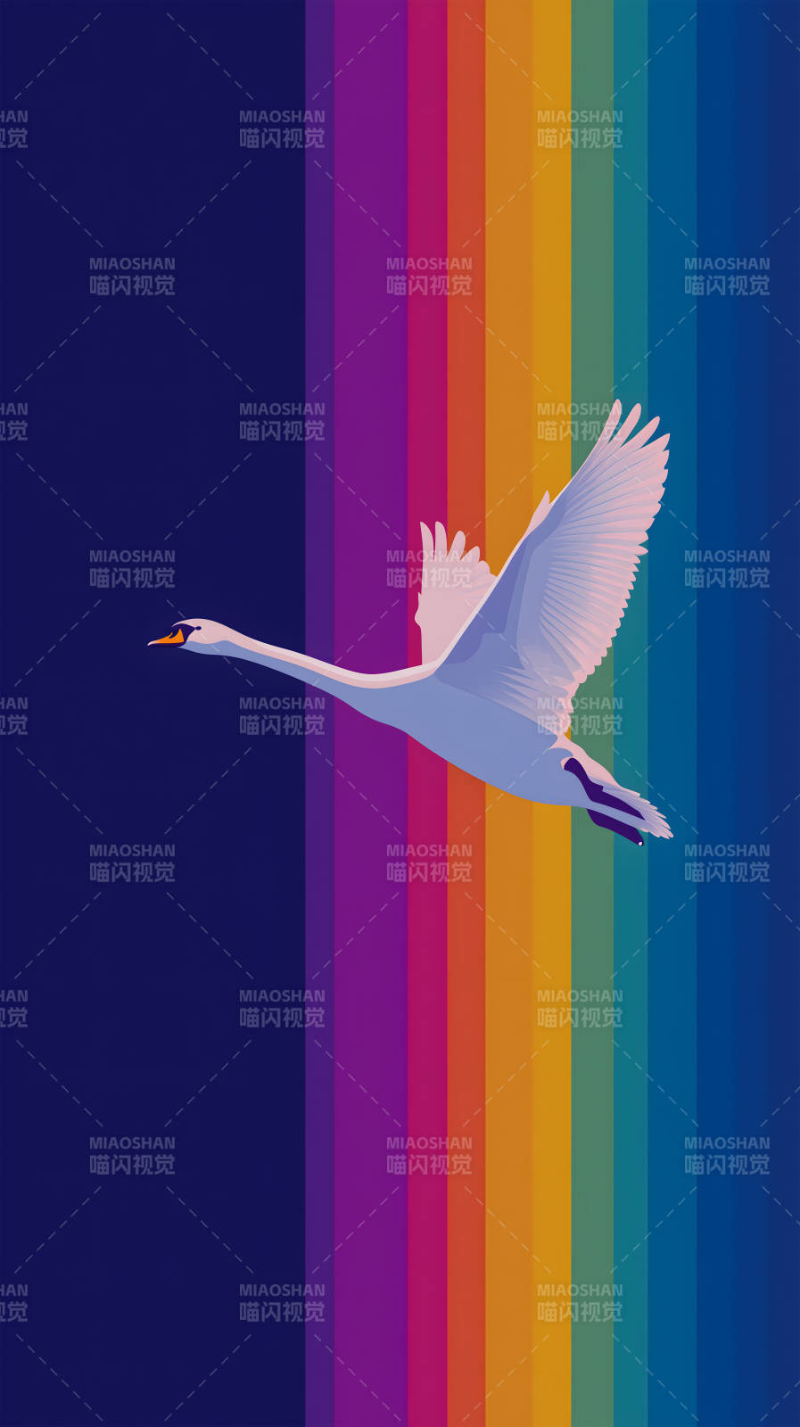 飞翔天鹅彩虹背景图片