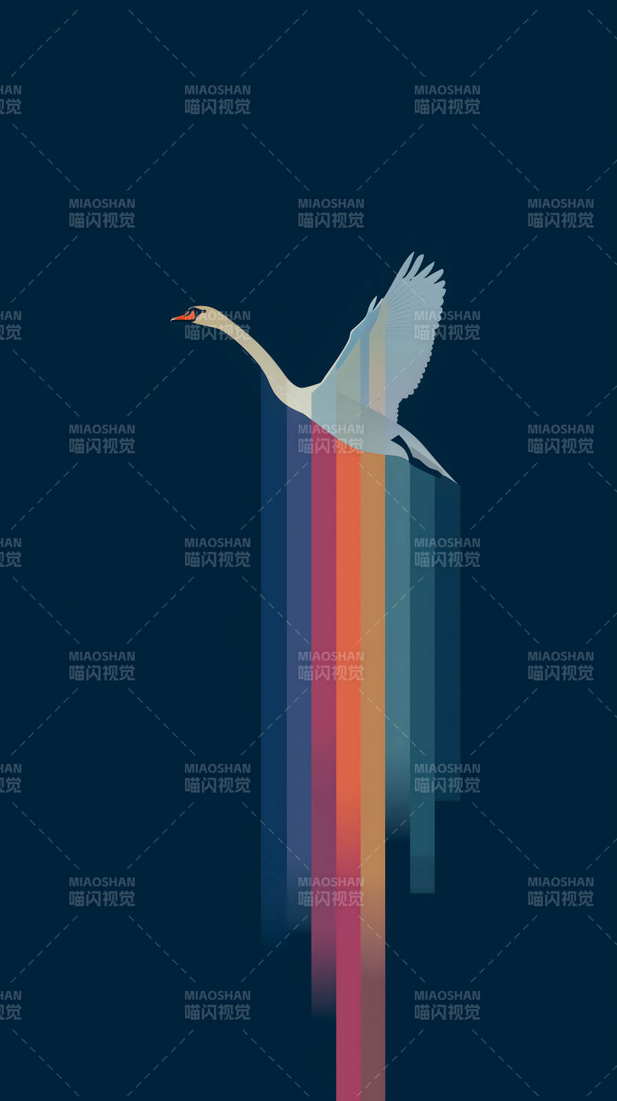 飞翔的白天鹅拉出彩色尾巴图片