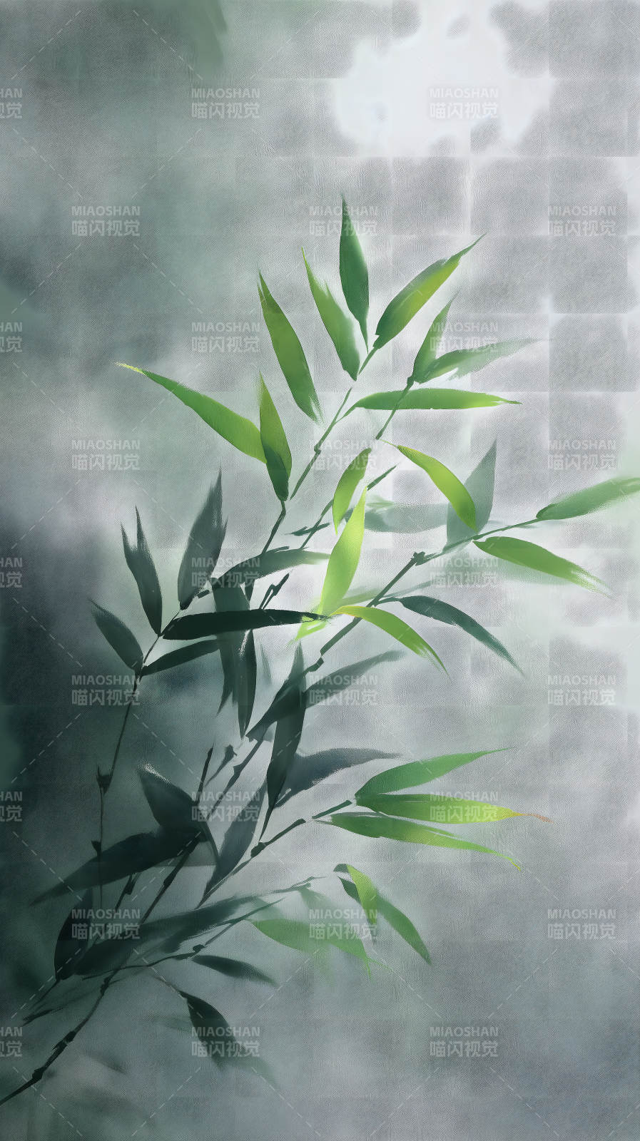 竹叶水墨画意境图片