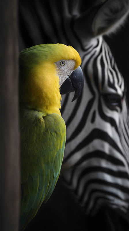 鹦鹉与斑马的组合图片