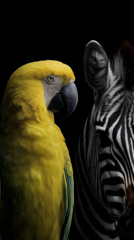 鹦鹉斑马侧颜对视图片