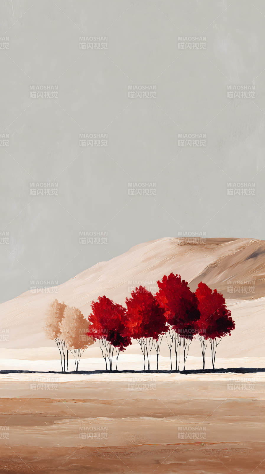 秋日红树简约风景图片