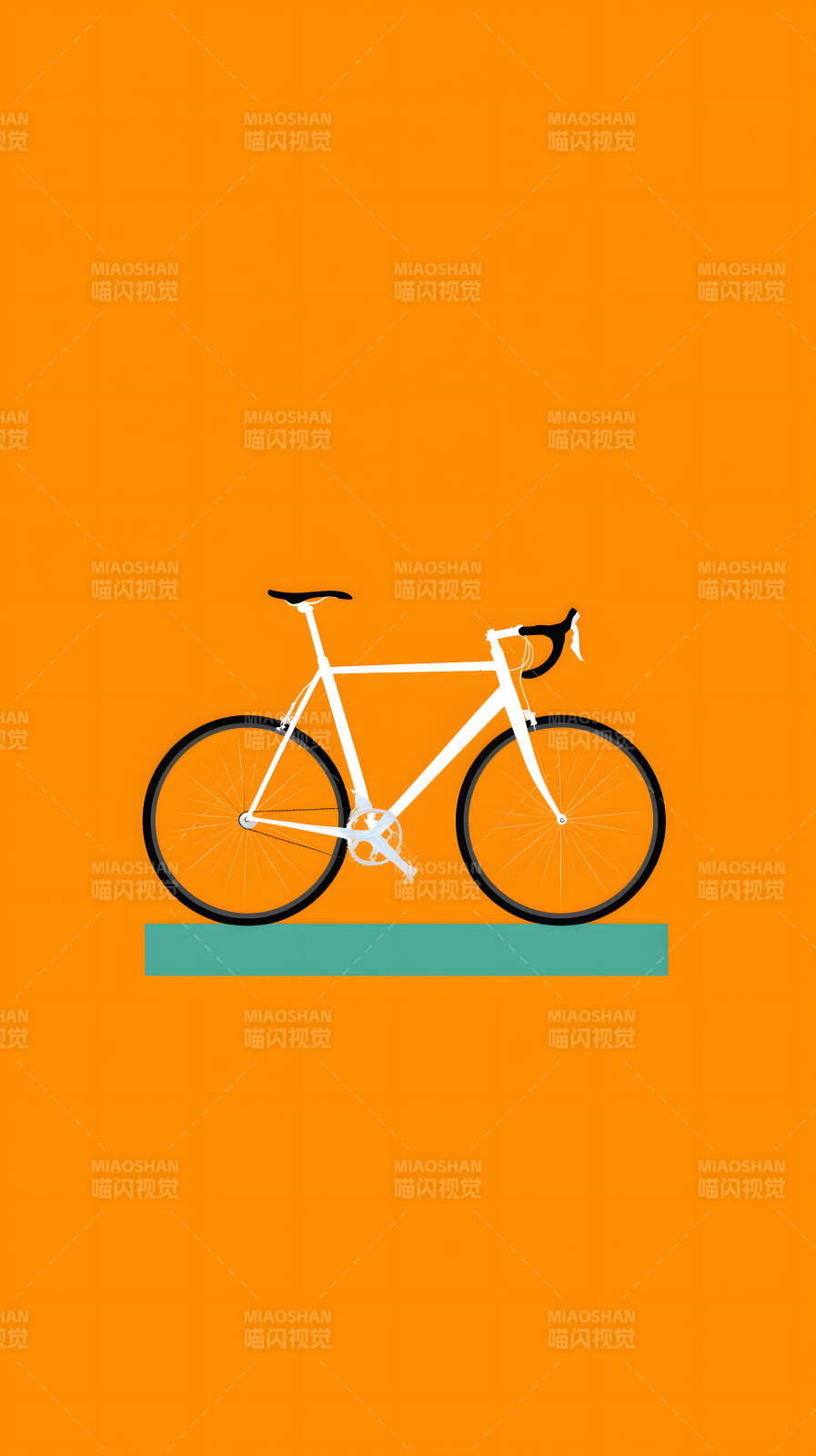 橙色背景上的白色自行车图片