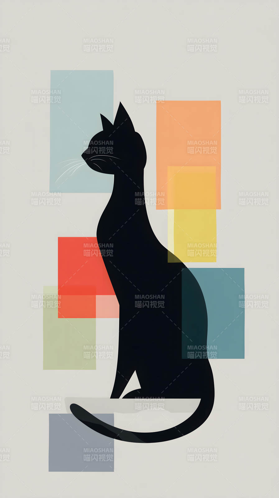 黑猫剪影几何背景图片