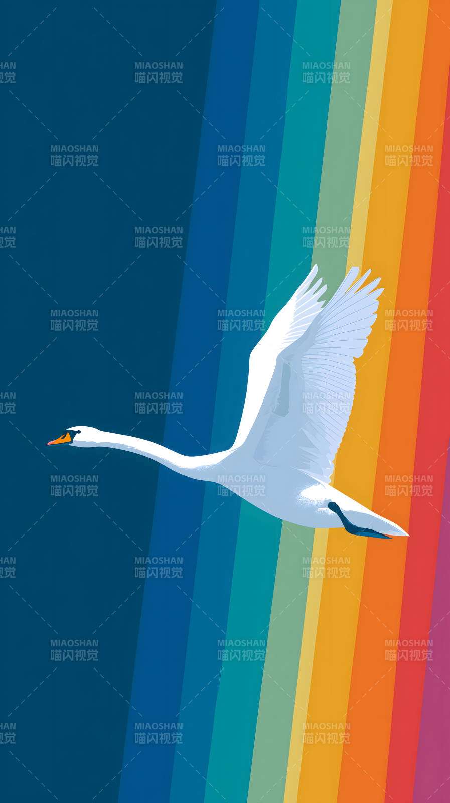 天鹅飞翔彩虹之上图片