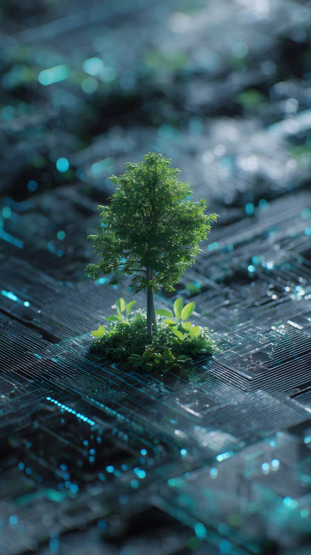 树木生长在电路板上图片