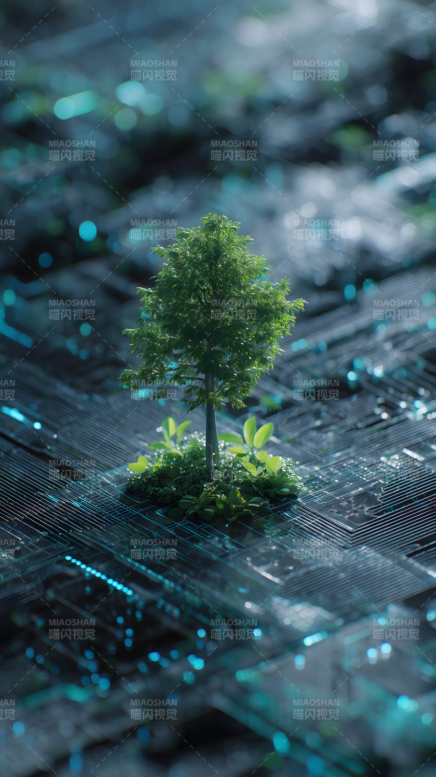 树木生长在电路板上图片