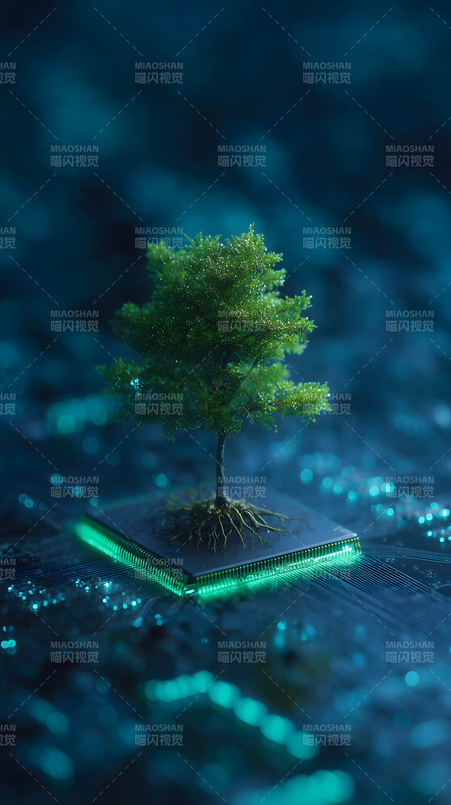 树与电路板的融合图片