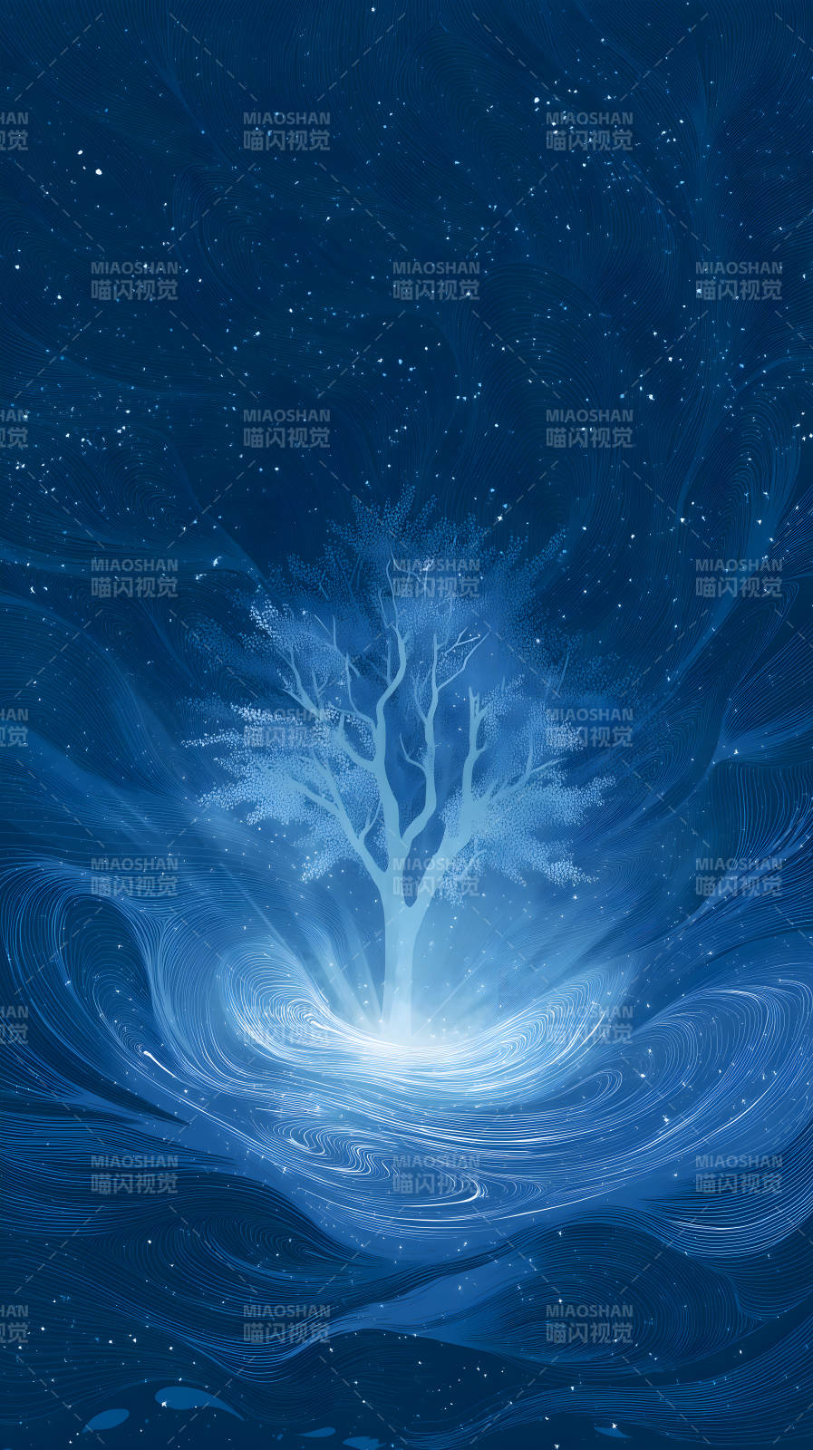 星空树影梦幻蓝调图片